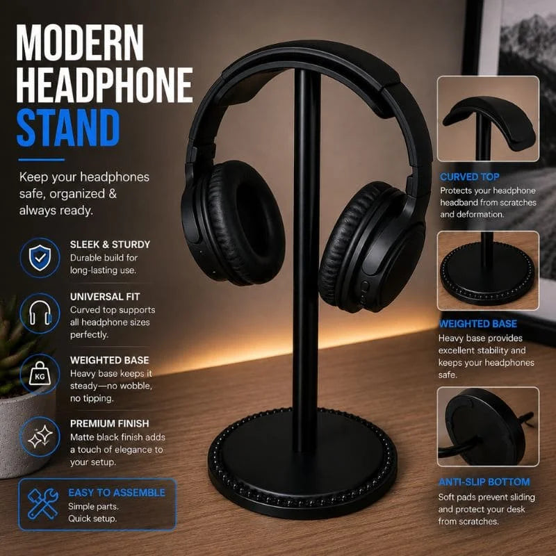 Modern Metal Headphone Stand – Sleek & Sturdy Headset Holder for Gaming, Office & Desk Setup