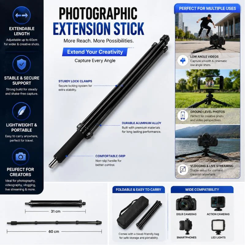 Professional Photographic Extension Stick – Adjustable Camera Support Pole