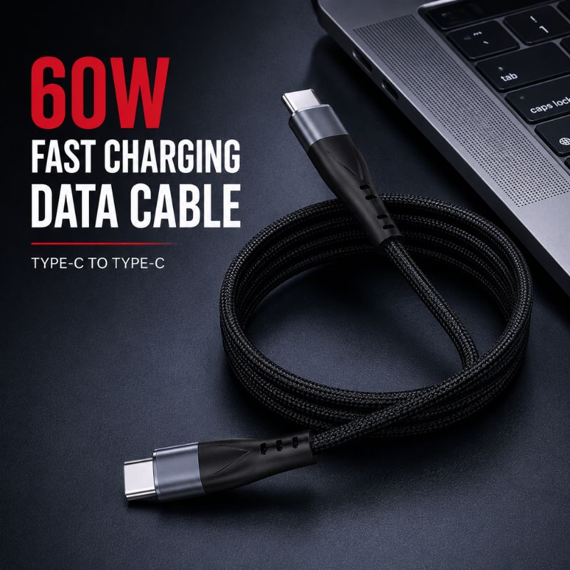60W Type-C to Type-C Fast Charging Data Cable – Nylon Braided USB-C Cable for Fast Charging & Data Transfer