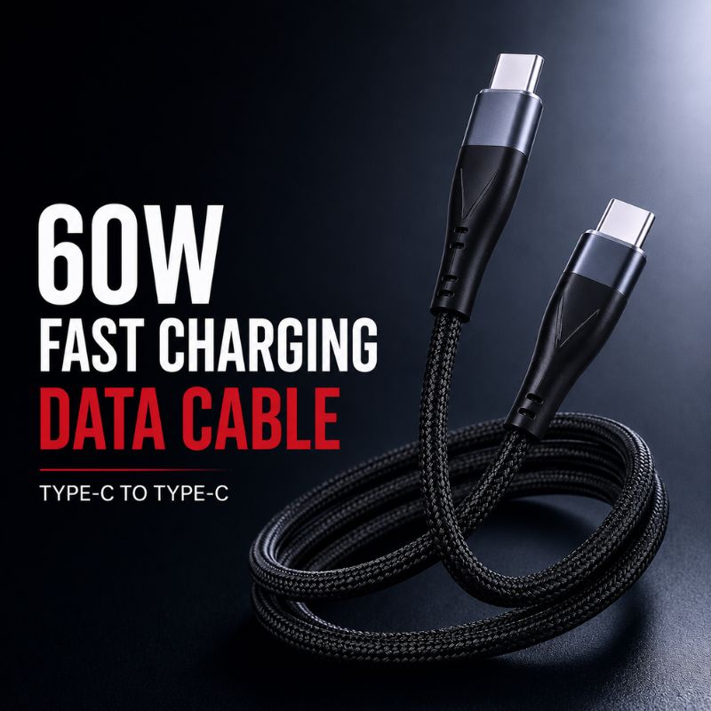 60W Type-C to Type-C Fast Charging Data Cable – Nylon Braided USB-C Cable for Fast Charging & Data Transfer