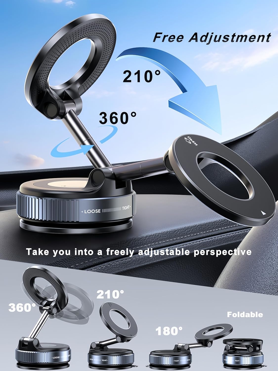 Magnetic + Vacuum Suction Phone Mount