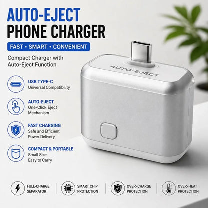 Auto-eject Type-C phone charger with one-click eject button