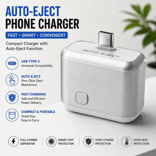 Auto-eject Type-C phone charger with one-click eject button