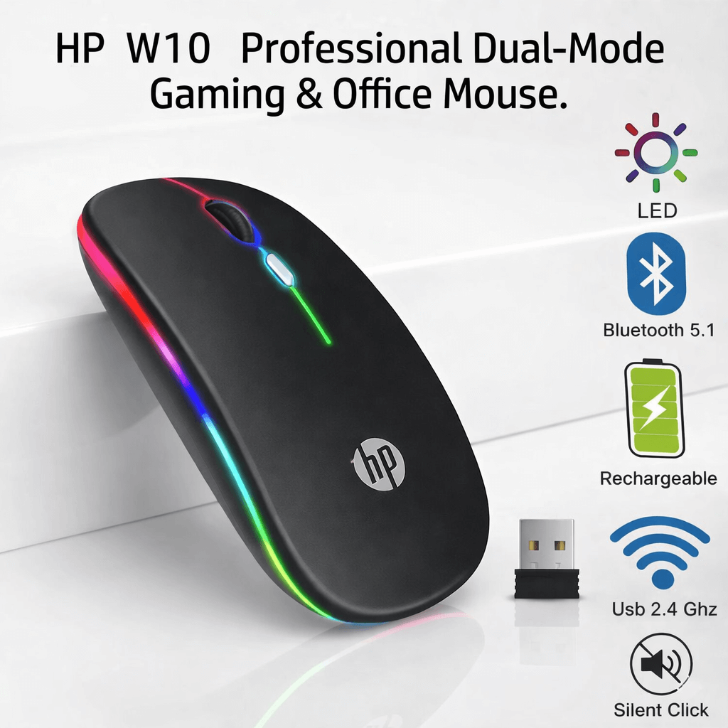 HP W10 RGB Wireless Rechargeable Mouse 🖱️✨