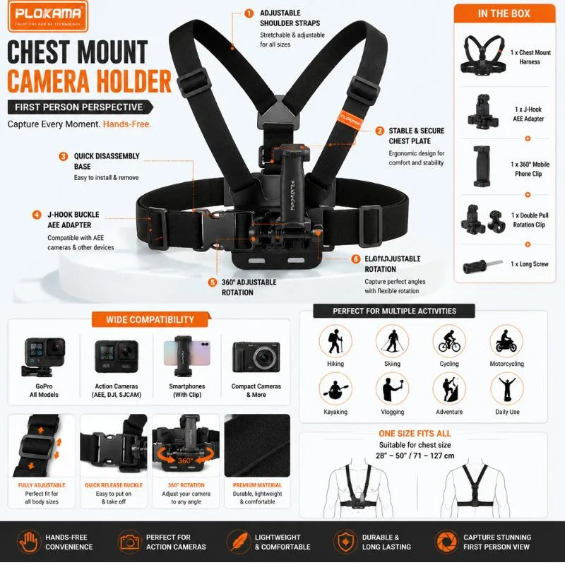 Plokama Chest Mount Camera Harness Holder