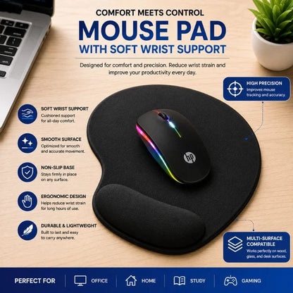 Ergonomic Mouse Pad with Soft Wrist Support – Non-Slip Comfortable Mouse Pad for Office, Gaming & Laptop Use