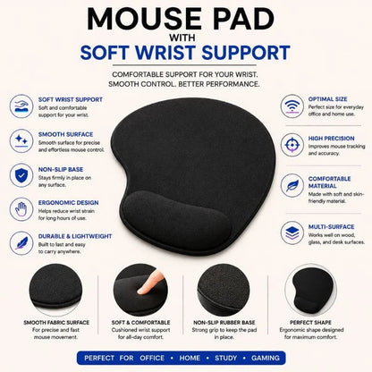 Ergonomic Mouse Pad with Soft Wrist Support – Non-Slip Comfortable Mouse Pad for Office, Gaming & Laptop Use