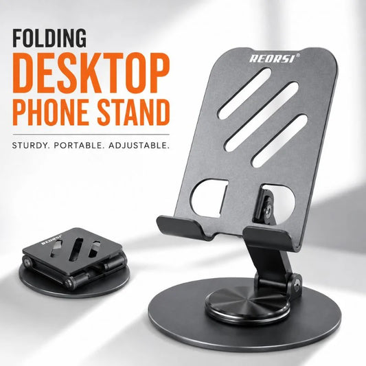 Foldable Aluminum Desktop Phone Stand – Adjustable Mobile Holder for iPhone & Android
