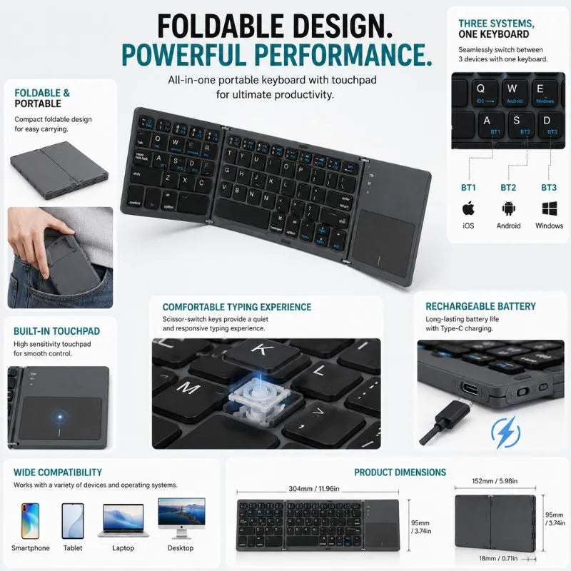 Foldable Bluetooth Keyboard with Touchpad