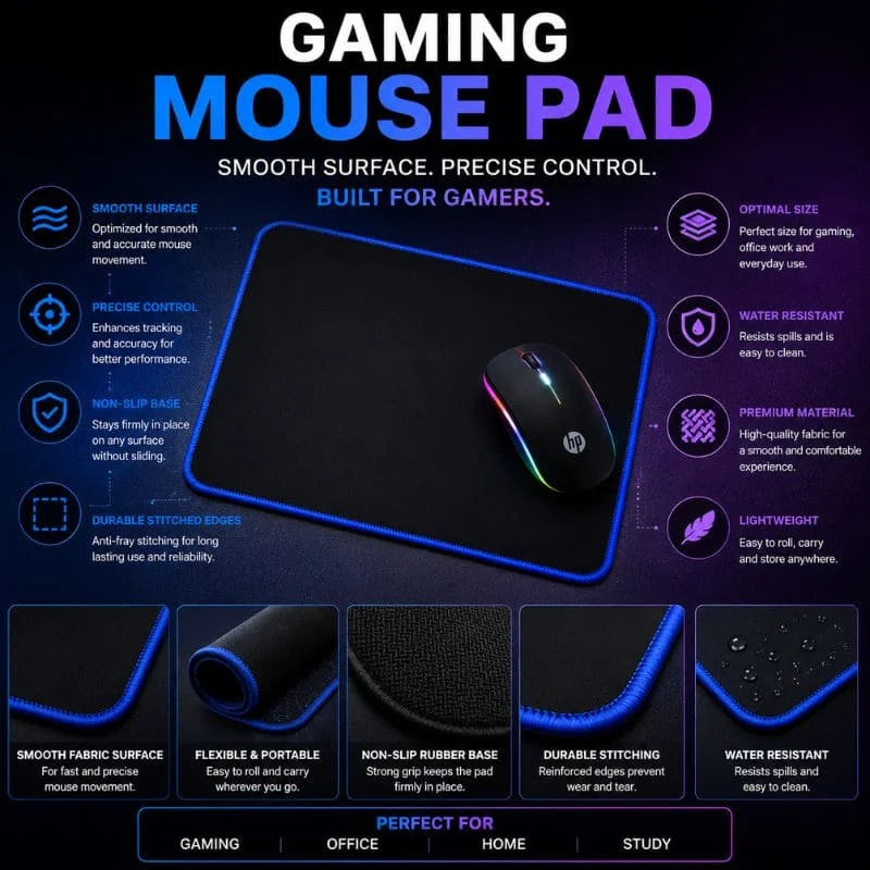 Gaming Mouse Pad – Smooth Surface Non-Slip Mouse Pad for Gaming, Office & Laptop Use