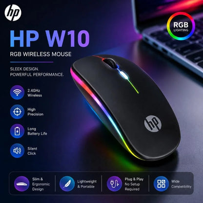HP W10 RGB Wireless Mouse & Foldable Aluminum Laptop Stand Combo Set