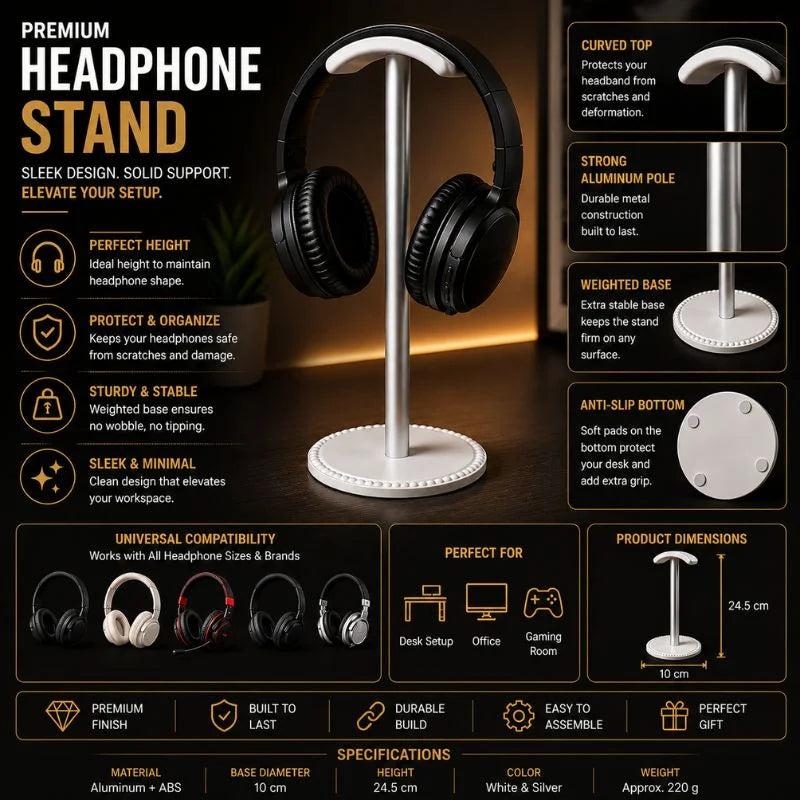 Modern Metal Headphone Stand – Sleek & Sturdy Headset Holder for Gaming, Office & Desk Setup