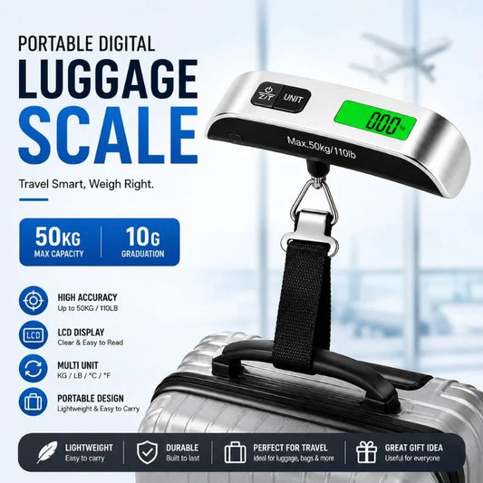 Portable Digital Luggage Scale 50KG with LCD Display and Hanging Strap for Travel Bags