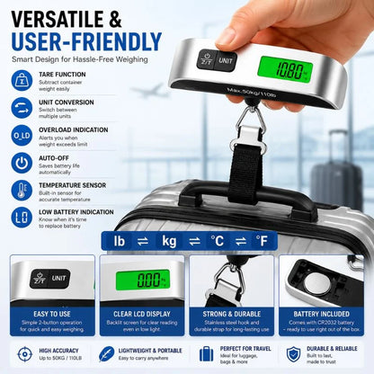Portable Digital Luggage Scale 50KG with LCD Display and Hanging Strap for Travel Bags