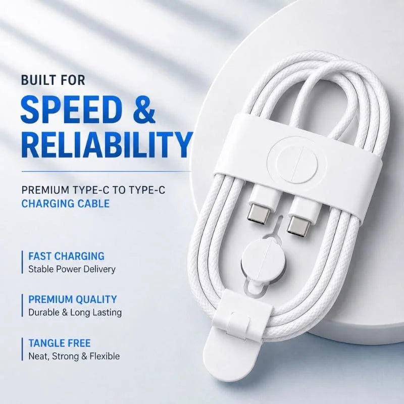 Premium Type-C to Type-C Fast Charging Data Cable – Braided USB-C Charging & Data Transfer Cable