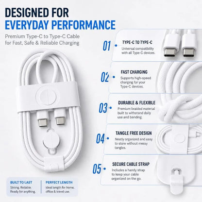 Premium Type-C to Type-C Fast Charging Data Cable – Braided USB-C Charging & Data Transfer Cable