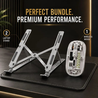 HP W10 RGB Wireless Mouse & Foldable Aluminum Laptop Stand Combo Set
