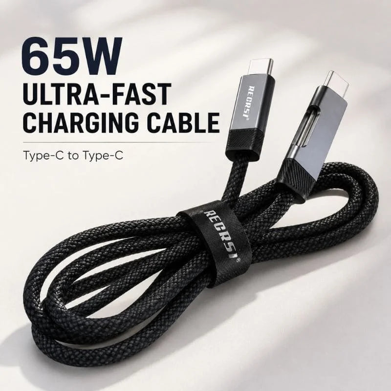 RECRSI 65W Ultra-Fast Type-C to Type-C Braided Charging Cable – Fast Charging & Data Sync Cable