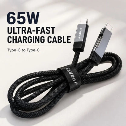 RECRSI 65W Ultra-Fast Type-C to Type-C Braided Charging Cable – Fast Charging & Data Sync Cable