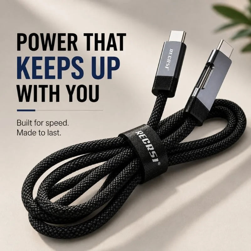 RECRSI 65W Ultra-Fast Type-C to Type-C Braided Charging Cable – Fast Charging & Data Sync Cable