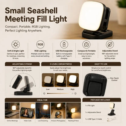 RGB Small Seashell Meeting Fill Light – Portable USB Rechargeable LED Video Light with Adjustable Stand