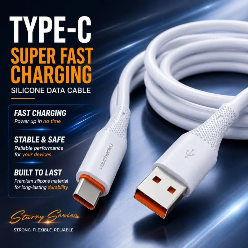 Type-C Silicone Fast Charging Data Cable – Soft Flexible USB Charging Cable for Android Devices