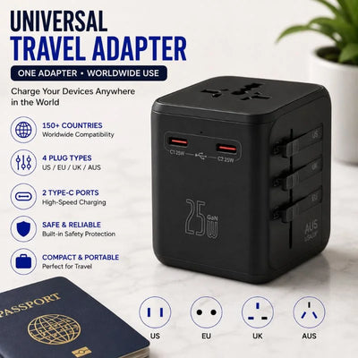 Universal Travel Adapter 25W with Dual Type-C USB Ports