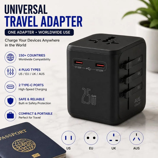 Universal Travel Adapter 25W with Dual Type-C USB Ports