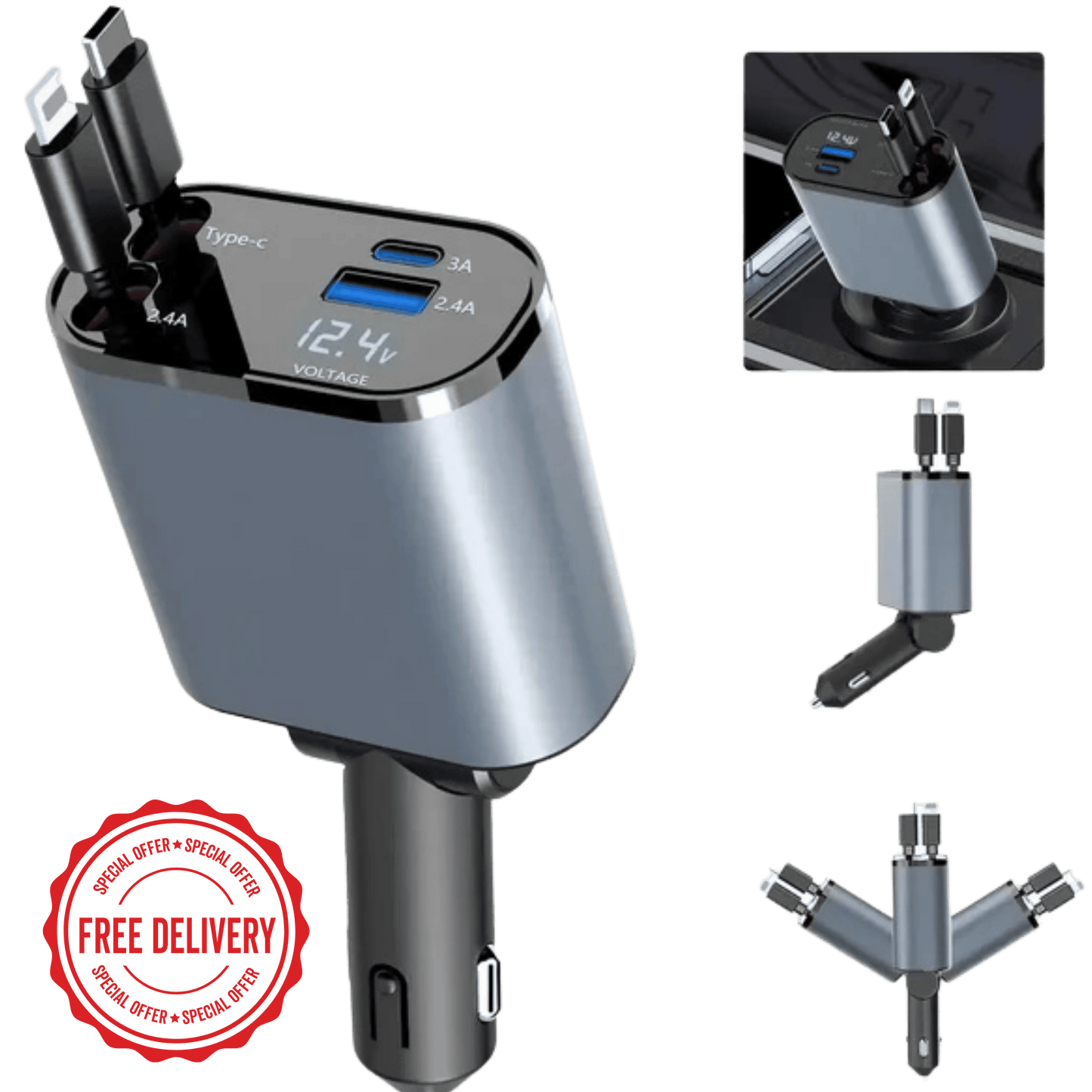 4-In-1 Retractable Car Charger